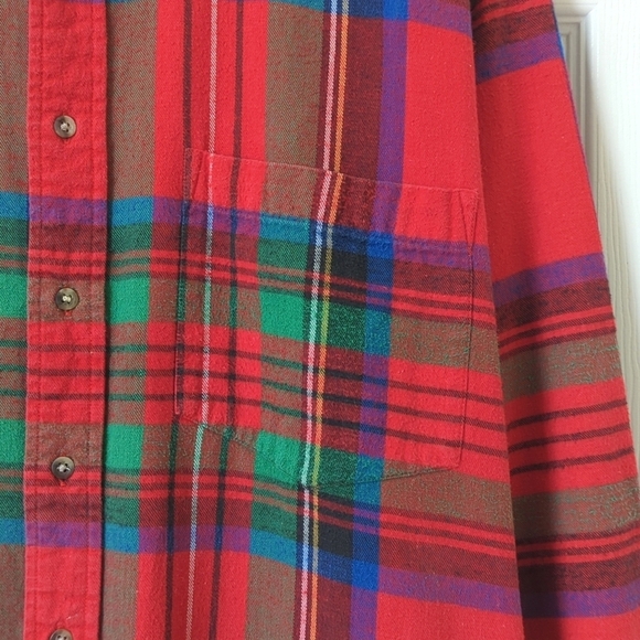 American Eagle 80's Vintage Plaid Flannel Long Sleeve Button Down Shirt Red XL - Picture 5 of 10